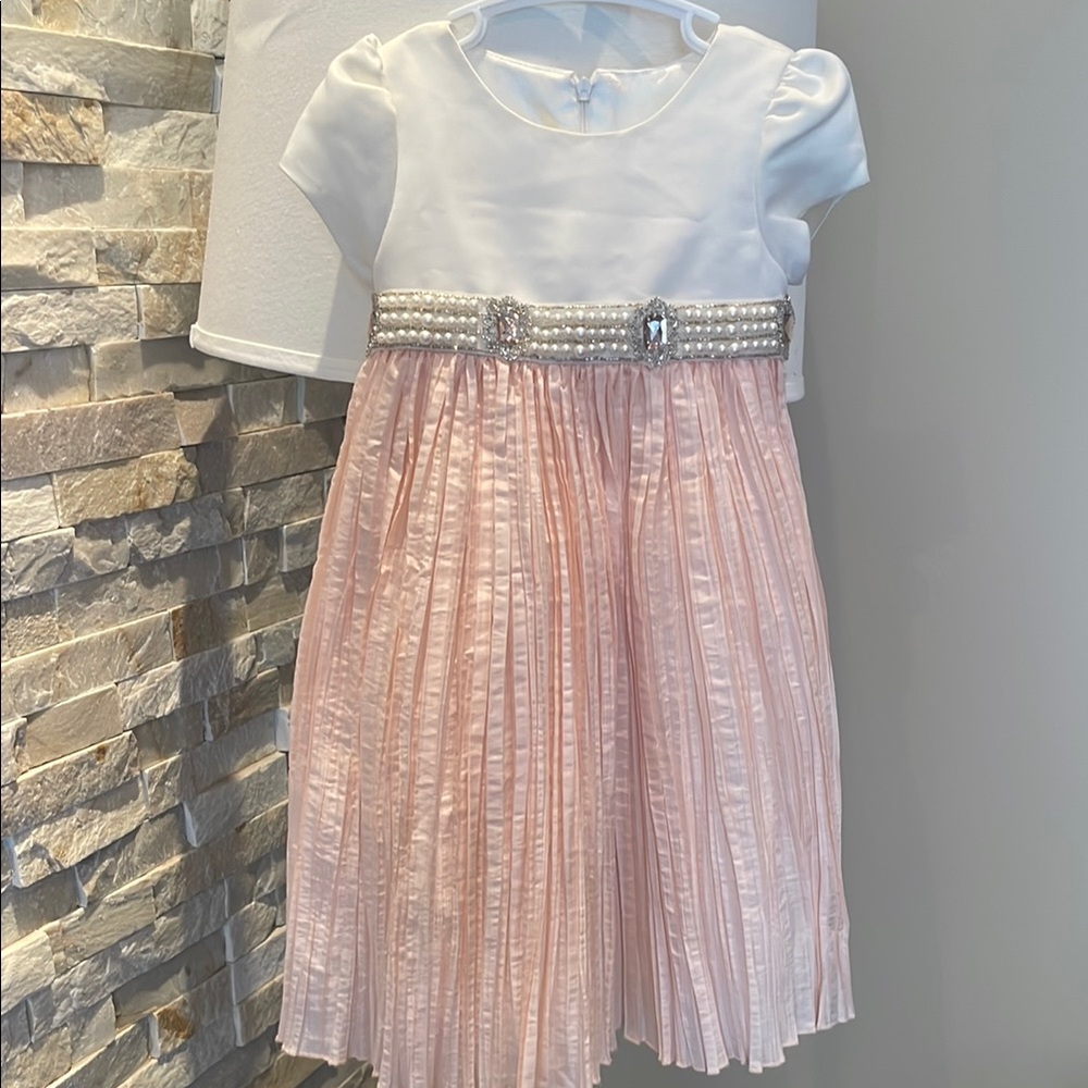 Cinderella White and Pink Pleated Sundress with Puff Sleeves